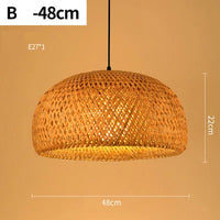 Suspension LED en rotin artisanale ronde, chapeau de paille en bambou style vintage pastoral