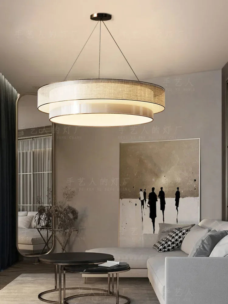 Lustre Circulaire Chinois Zen avec Tissu Luminaire Ingénierie