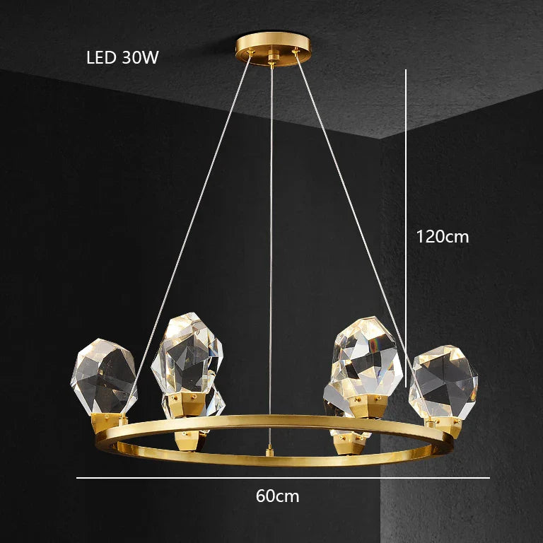 Lustre de Luxe en Laiton Diamant Cristal LED Moderne