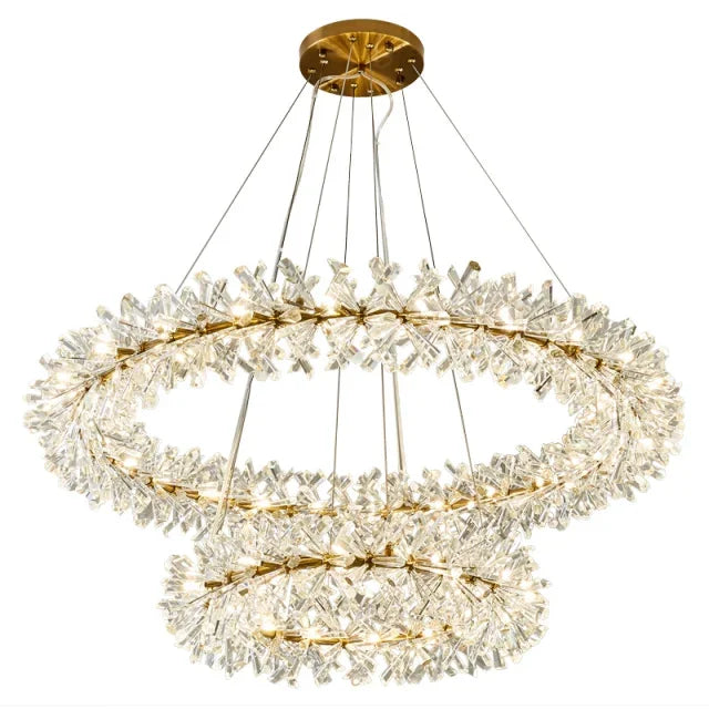 Lustre en cristal de fleur moderne luxe Suspension LED pour salon 60 80 100 cm anneaux suspendus