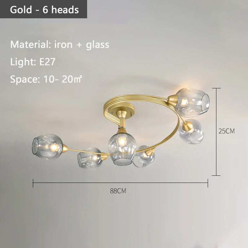 Lustre suspendu en verre moléculaire pour un éclairage LED nordique dans la maison