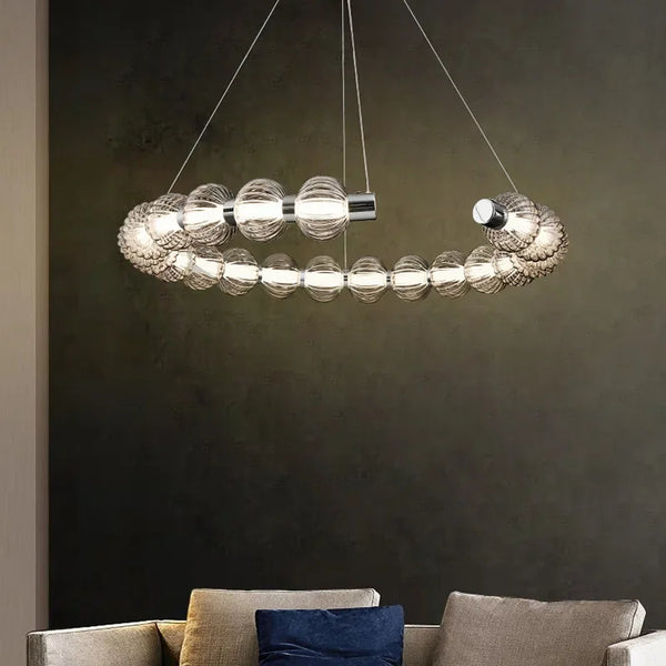Lustre LED Luxe Perles Chromées