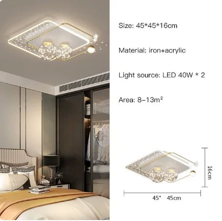 Lustre Étoilé Nordique Moderne Acrylique Or/Noir à LEDs pour Chambre et Salon