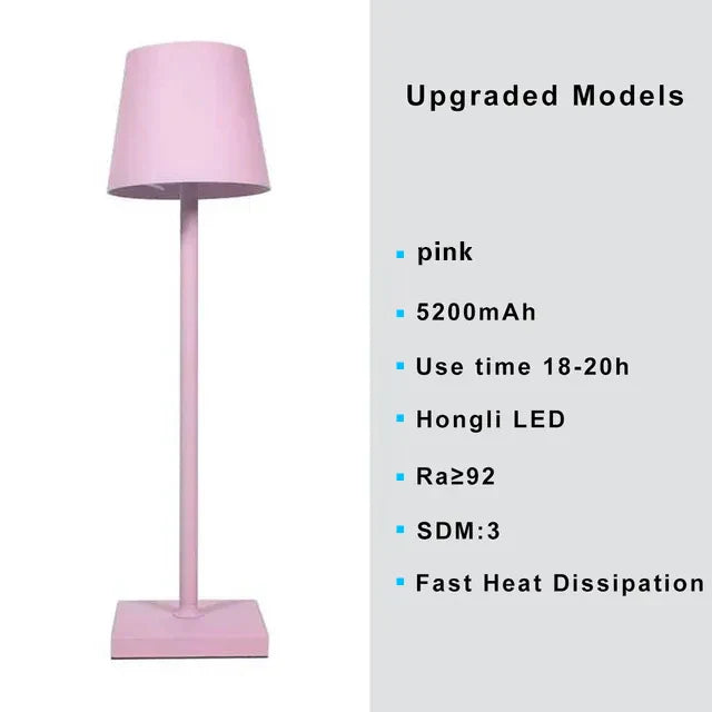 Lampe de table sans fil en métal noir, style varié.