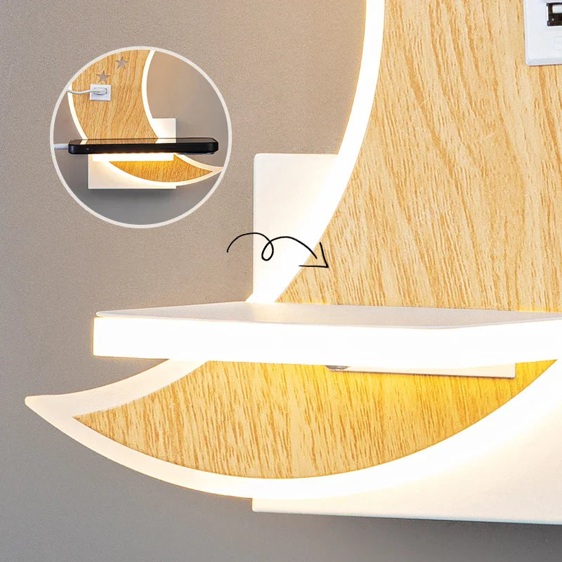 Applique murale LED Lune - Élégance moderne et minimaliste avec chargeur USB