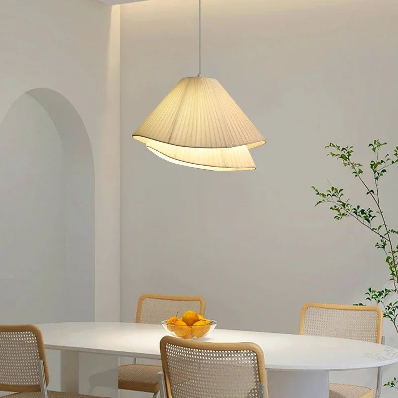 Lustre Suspendu SANDYHA Minimaliste Moderne en Tissu Crème