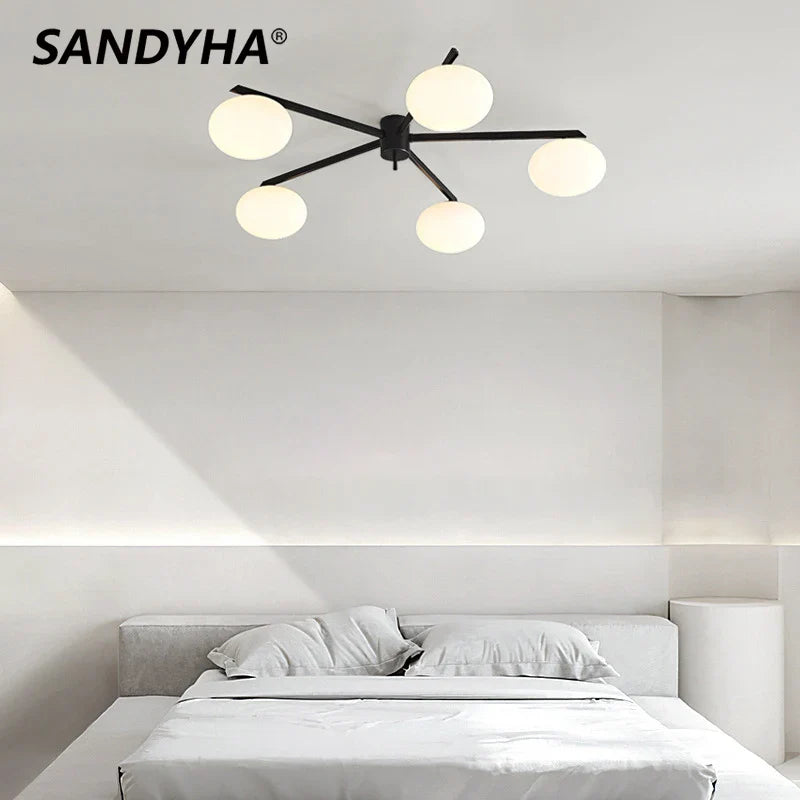 Galet Crème Suspension Luminaire LED en Verre Français Cuivre - Édition Luxe