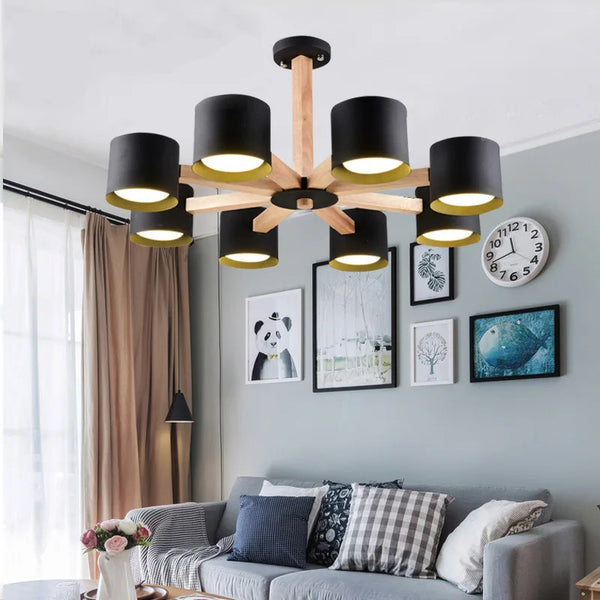 Lustre Nordique Créatif en Bois Massif pour Salon, Chambre et Salle à Manger