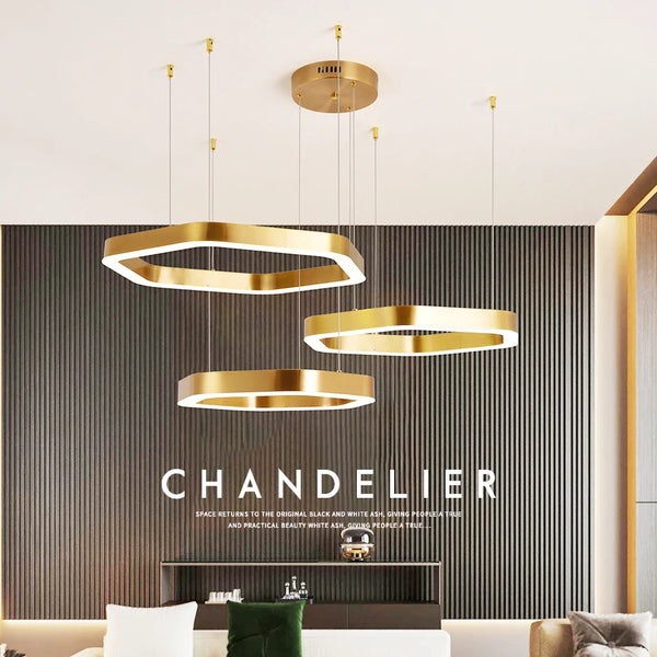 Lustre Moderne de Luxe Hexagone Design LED en Acier Inoxydable