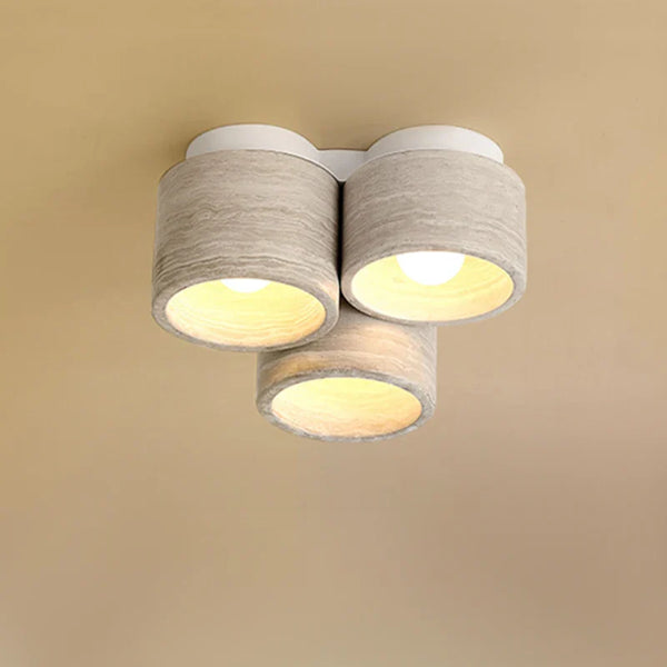 Plafonnier LED Moderne 3 Têtes en Pierre de Grain de Bois Wabi Sabi - Collection Élégance Naturelle