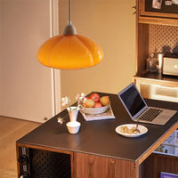 Suspension "Citrouille Lumineuse" en Verre LED Style Japonais Vintage en Bois