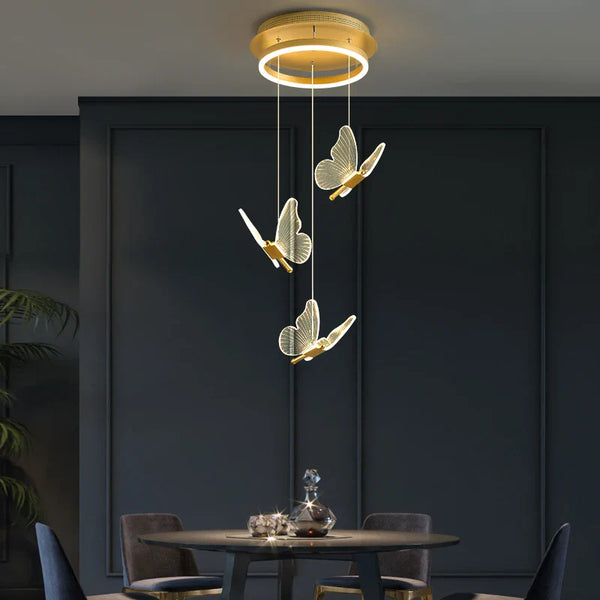 Lustre d'escalier acrylique forme de papillon - Collection Art LED Scintillante