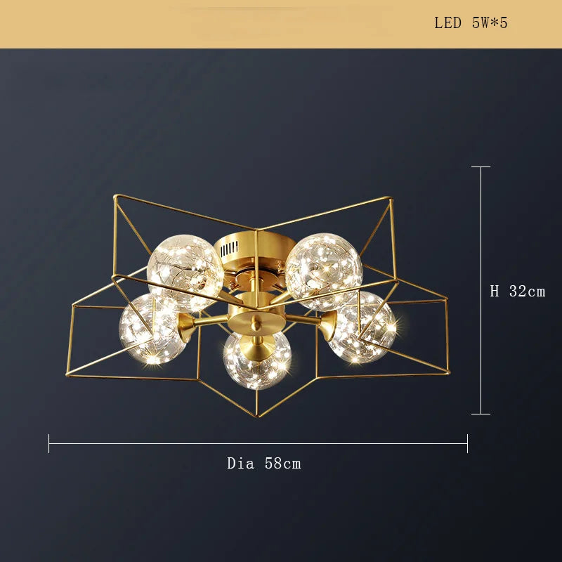 Lustre Cuivre Moderne et Minimaliste avec Étoile LED