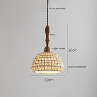 Suspension japonaise en céramique et bois de frêne vintage