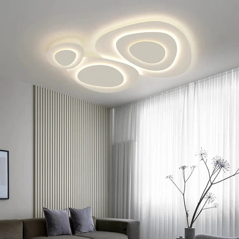 Lustre moderne LED Anneaux Annuels Ondulation Forme Décoration Fer Blanc