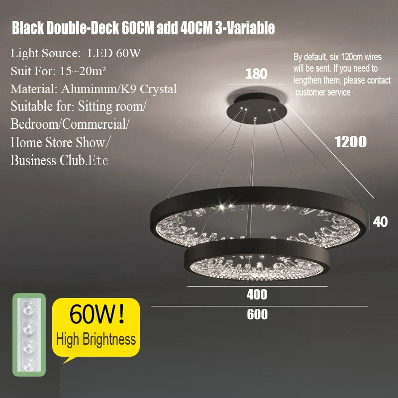Lustre moderne en cristal avec éclairage LED pour villa de luxe
