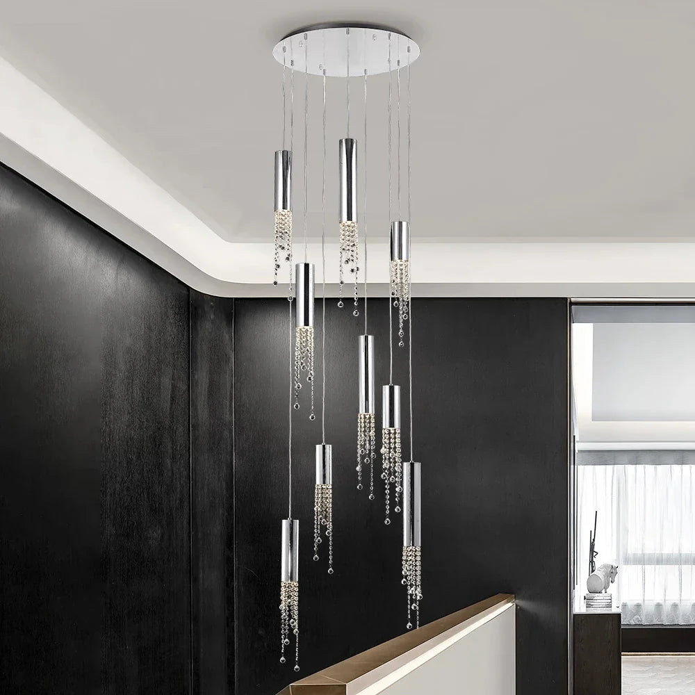 Lustre LED de Luxe Moderne en Cristal pour Escalier