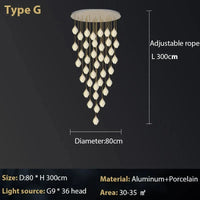 Suspension design Escalier moderne pour hôtel de luxe en céramique avec éclairage LED en forme de pétale
