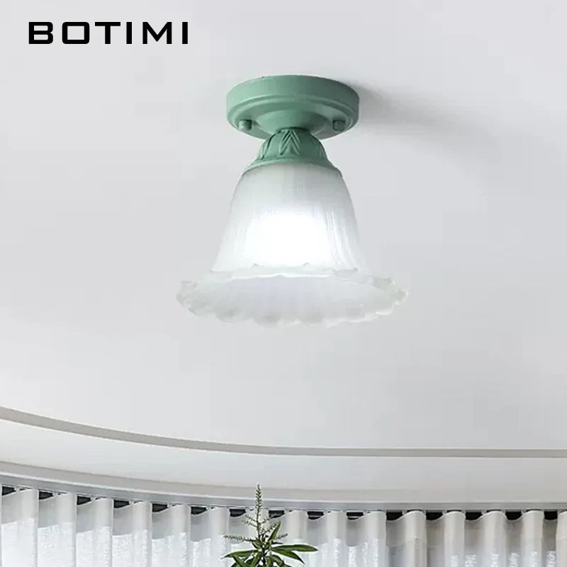 Plafonnier Botimi Campagne en Verre Dépoli et Métal Vert