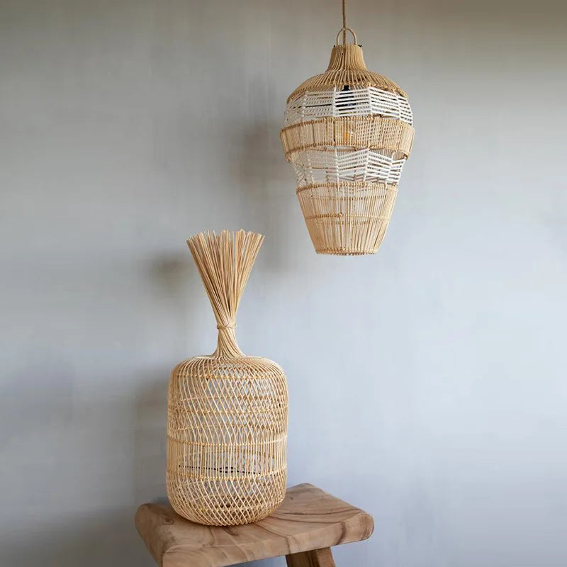 Lampadaire Vintage en rotin nostalgique