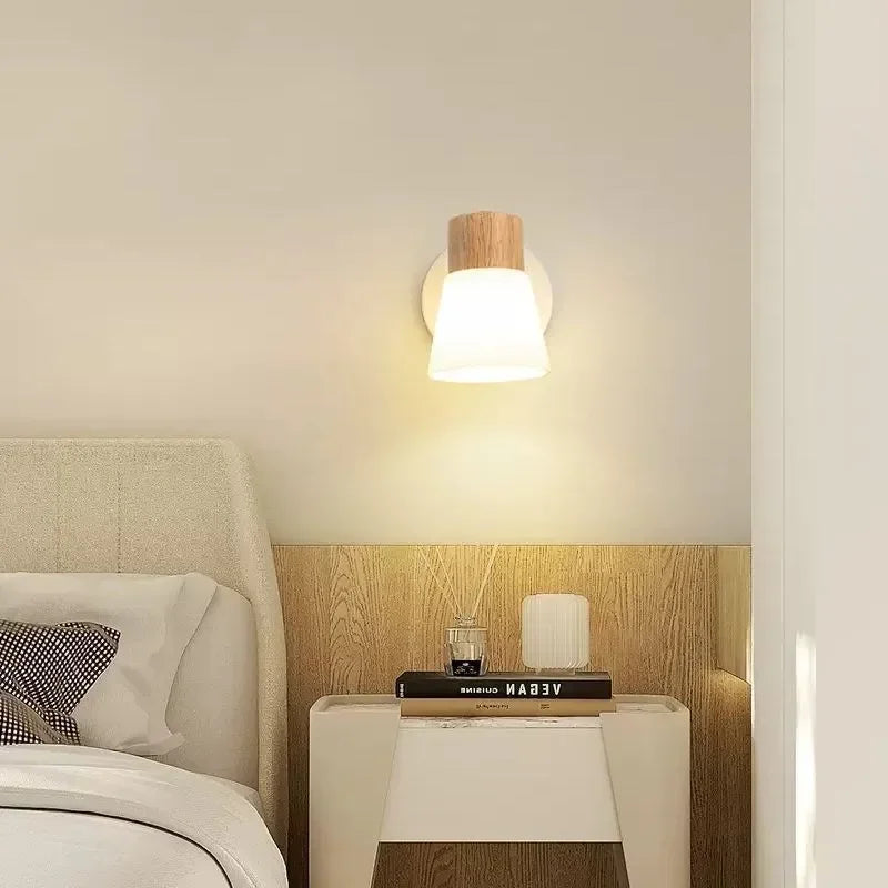 Applique murale nordique LED Double tête, bois et verre