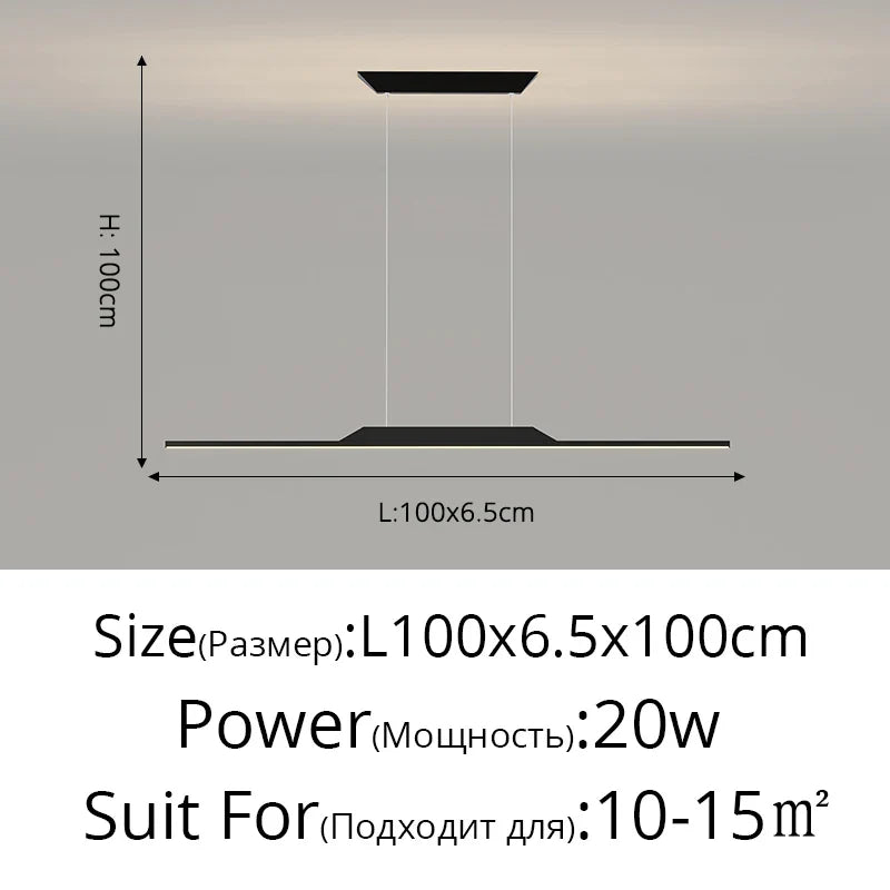 Lustre Long LED Minimaliste Éclat Moderne avec Hauteur Réglable