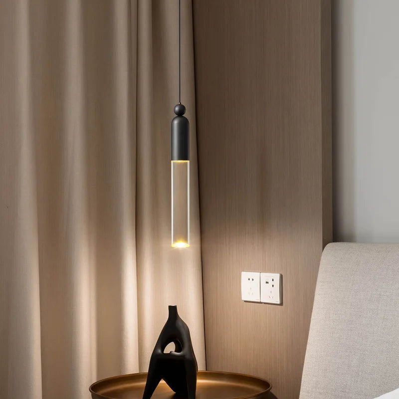 Lustre LED Cylindre Cuivre Acrylique Transparent