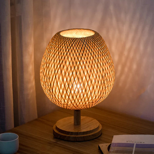 Lampe de Table vintage en rotin et bambou tissée à la main
