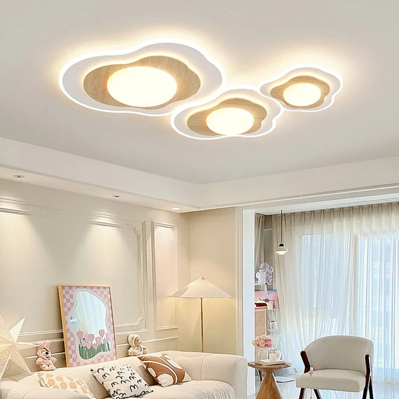 Plafonnier Luxe LED pour Chambre Principale - Blanc Bois Crème