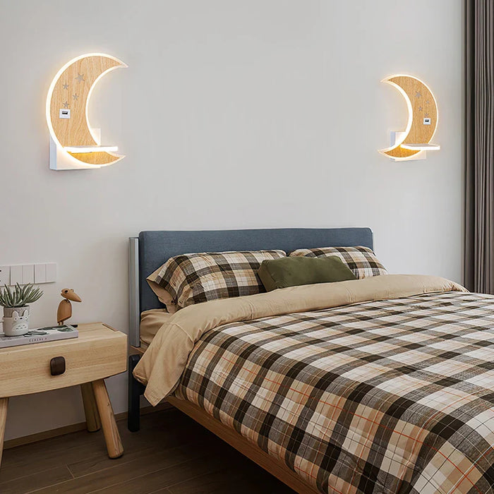 Applique murale LED Lune - Élégance moderne et minimaliste avec chargeur USB