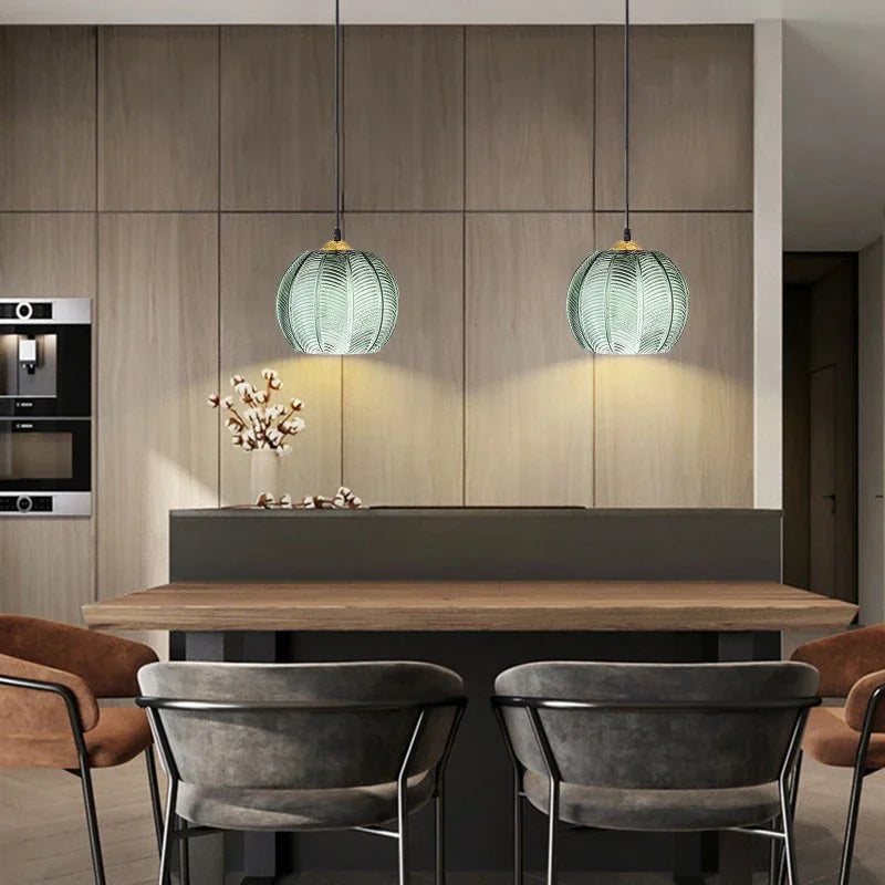 Suspension LED Nordique Moderne en Verre Rayé pour Salle à Manger, Cuisine ou Chambre