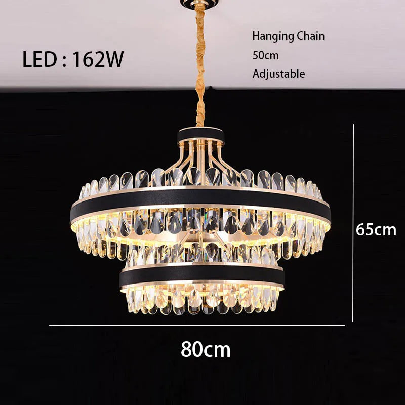 Lustre en cuir LED Cristal Luxueux Rond Suspendu Moderne - Élégance Brillante