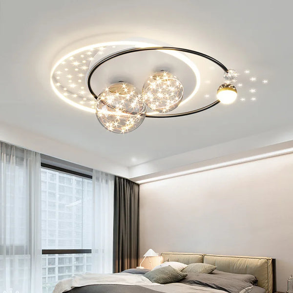Lustre Étoilé Nordique Moderne Acrylique Or/Noir à LEDs pour Chambre et Salon