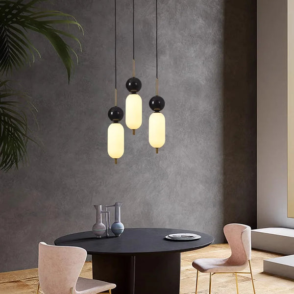Lustre LED en Boule de Marbre Naturel et Acrylique avec Fil Réglable