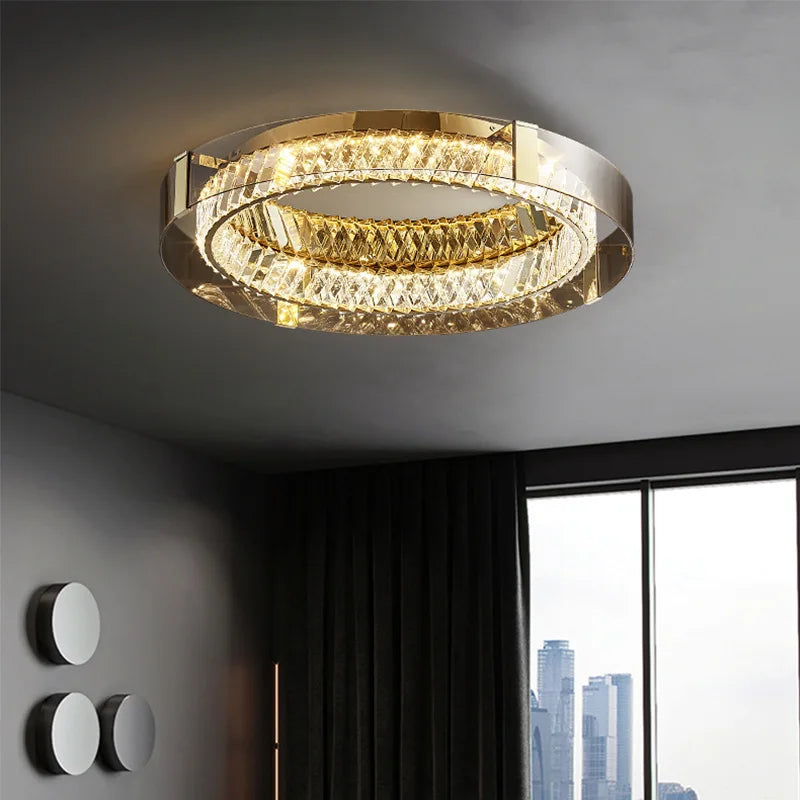 Plafonnier Luxe LED Cristal Rond pour Décoration Intérieure