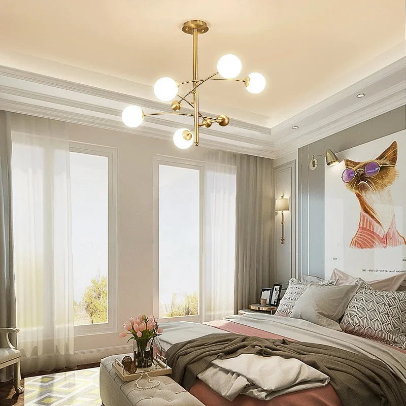 Lustre nordique en cuivre de luxe à 5 têtes