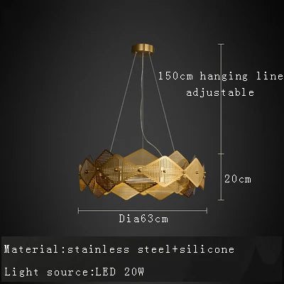 Lustre post-moderne en acier inoxydable avec lampe LED minimalist italienne.