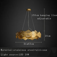 Lustre post-moderne en acier inoxydable avec lampe LED minimalist italienne.