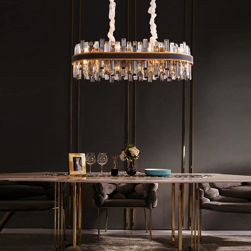 Lustre de Luxe Vintage Design 2024 - LED Cuir Cristal Élégant