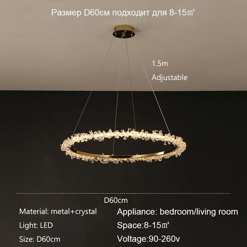 Lustre de Luxe Moderne en Cristal avec Éclairage LED Annulaire Variable