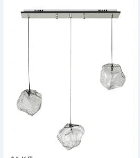Suspension Luxe en Cristal de Glace Transparent pour Restaurants en Pierre de Verre Clair avec Cordon LED