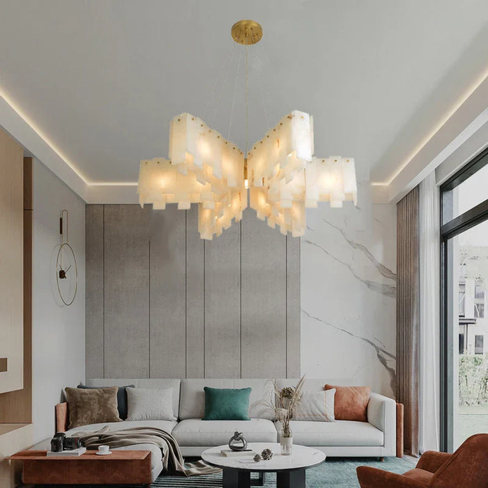 Lustre Luxe en Marbre Naturel Espagnol avec Éclairage LED Moderne