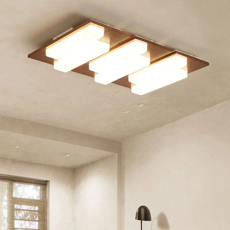 Plafonnier LED Bois Véritable Moderne - 4/6/9 Têtes Luminaire Intérieur