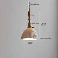 Suspension japonaise en céramique et bois de frêne vintage