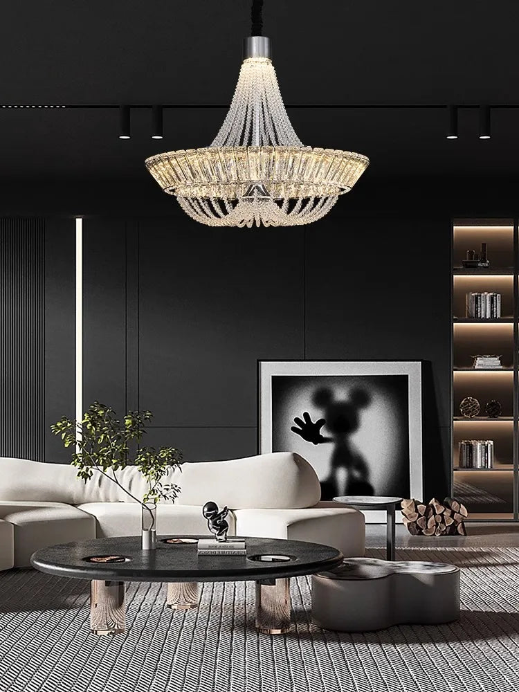 Lustre Moderne en Cristal Français LED pour Hôtel et Villa Prestigieuse