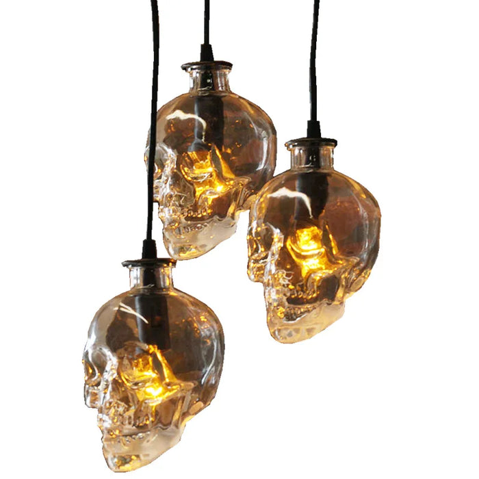 Suspension Loft Américain Rétro LED - Crâne Bouteille Vin Décoration Café