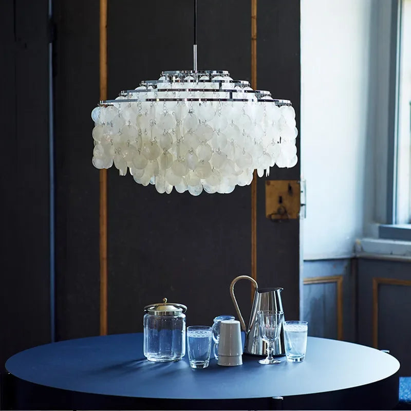 Lustre de coquille de luxe moderne pour luminaires suspendus de salon de Restaurant en or et chrome: éclairage romantique pour la maison