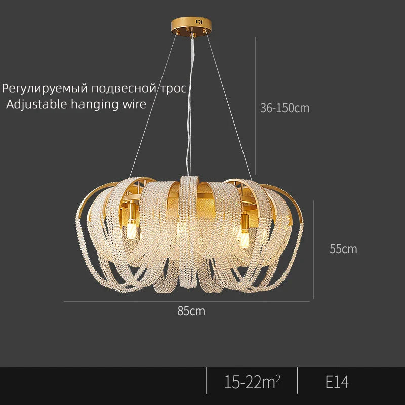 Lustre Nordique Moderne en Cristal avec LED et Glands Lumineux
