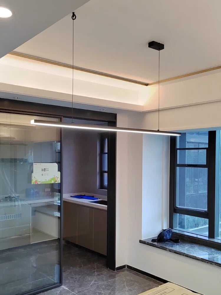 Lustre Nordique Moderne Minimaliste pour Bureau et Salle à Manger - Design Long Bar avec Éclairage LED