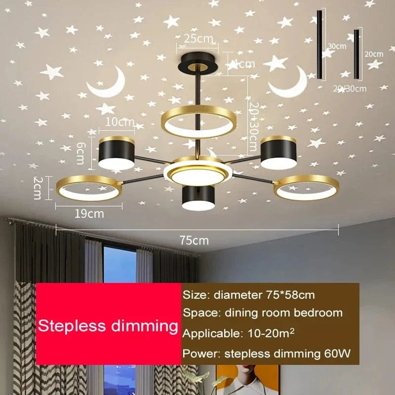 Lustre romantique étoilé moderne à 6 lumières créatif 2024 - Collection Stella Glow